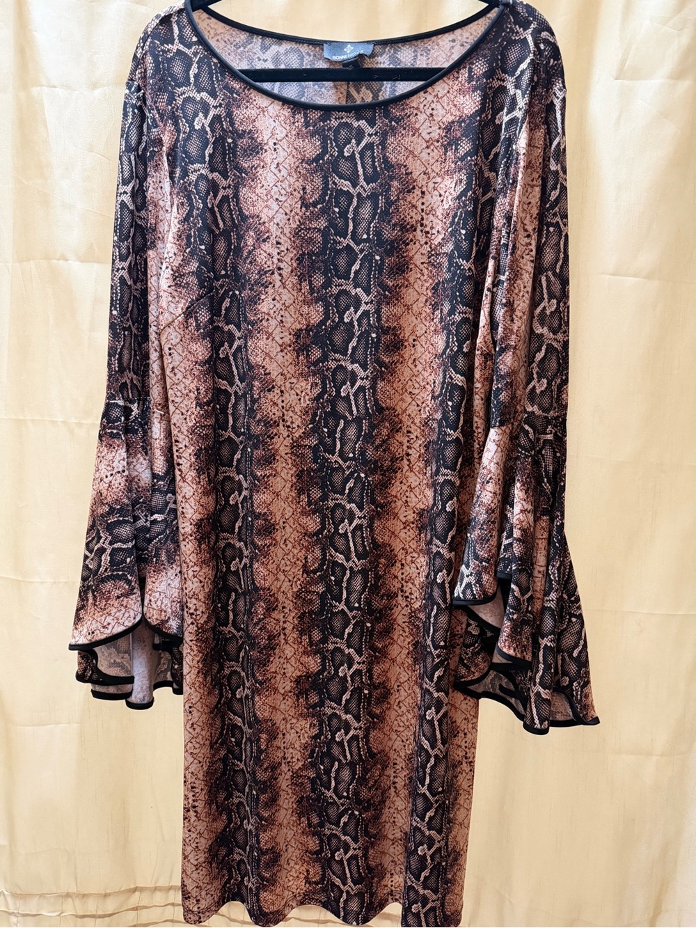 Ronni Nicole Brown Snake-Print Long Sleeve Bell Dress